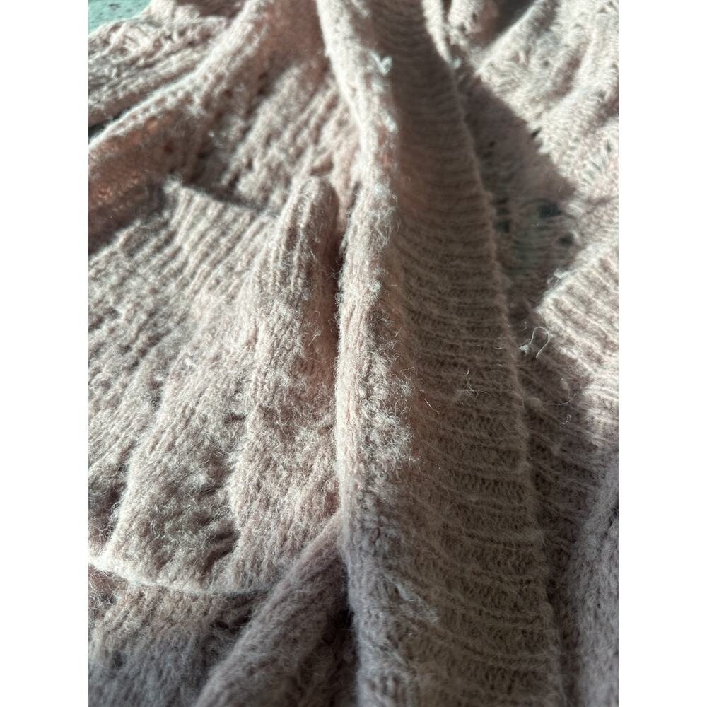 Free People Alpaca Blend Lemon Drop Hooded Pointelle-Knit Dusty Rose Cardigan XS - Picture 5 of 10